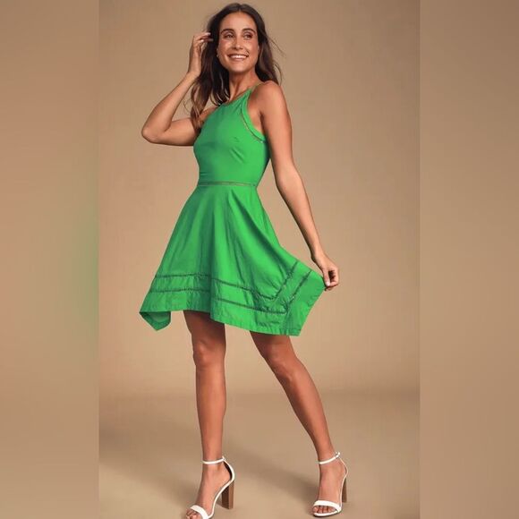 Lulu's 100% cotton catch your eye green dress size medium - Picture 1 of 11